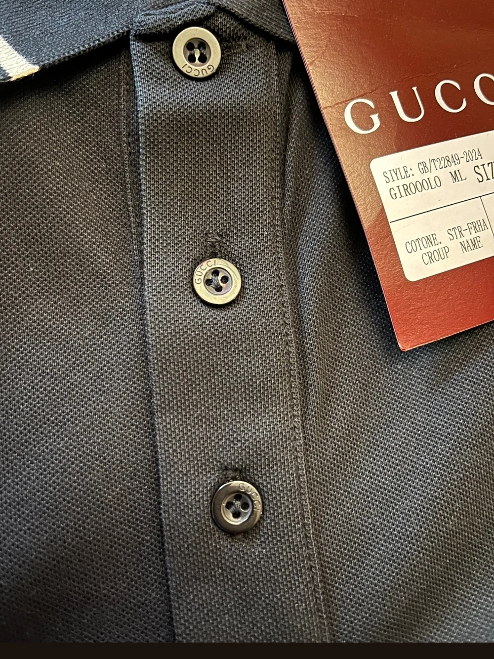 Gucci Men’s Navy Polo with White Stripes - Picture 3 of 7